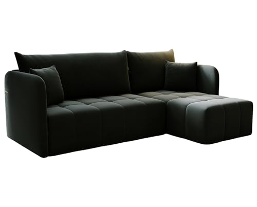 KP-Meble - Ecksofa mit Schlaffunktion Santo, Schlafsofa mit Bettkasten Couch, Wohnlandschaft, Bequemer Sitz - Velourstoff mit dekorativer Steppung - Rechts - Monolith 97 (Graphit) von KP-Meble