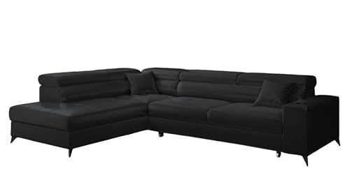 KP-Meble - Ecksofa mit Schlaffunktion und Bettkasten - Sofa L Form - 269 x 202 cm - mit 5 verstellbaren Kopfstützen & Becherhalter - Big Sofa, Relaxsofa, Langer Dunkelgrau - Links von KP-Meble