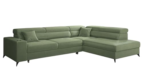 KP-Meble - Ecksofa mit Schlaffunktion und Bettkasten - Sofa L Form - 269 x 202 cm - mit 5 verstellbaren Kopfstützen & Becherhalter - Big Sofa, Relaxsofa, Langer Wolkig - Rechts von KP-Meble