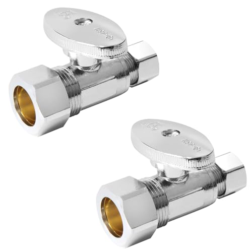 Bleifreies Eckventil aus Messing – Absperrventil mit 1/4-Drehung, Kompression von 1/2 bis 3/8 for Sanitärinstallationen(2Pack Straight Stop Valve) von KPBRBYPBY