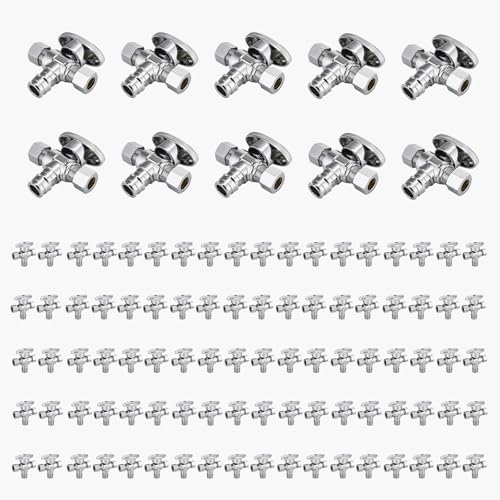 Eck-Absperrventil mit zwei Ausgängen, 1/2 Zoll FIP-Einlass x 3/8 Zoll Kompressionsauslässe – Absperrventil aus Messing und Chrom, 1/4-Drehung(100pack PEXpackExpansion) von KPBRBYPBY