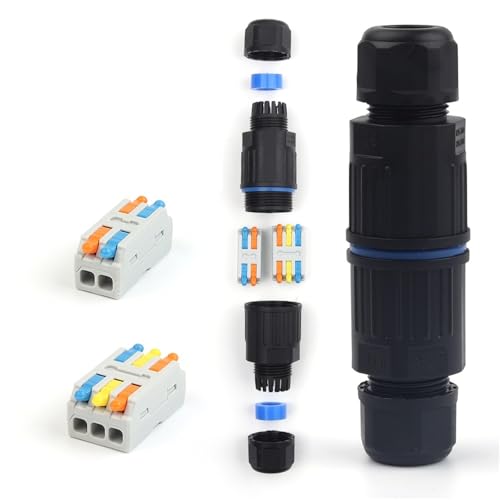 IP68 Wasserdicht Kabelverbinder 2/3 Pin I-Form KVF-200, 1 Stück, Schnellklemmenverbinder, Stromadapter, Außenabzweigdose (KVF-200-2Pin) von KPCLLTQXG