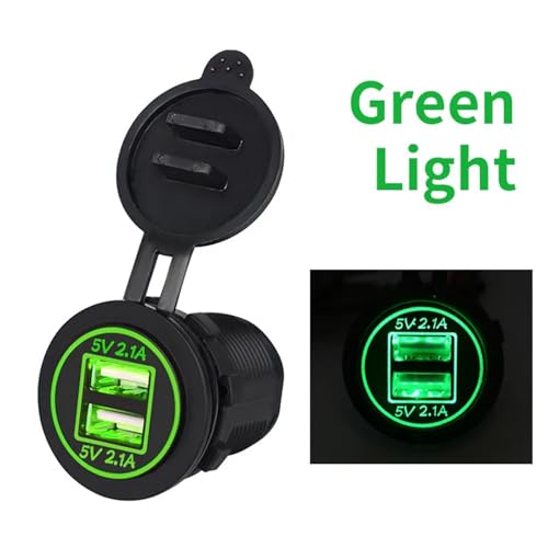 USB 3.0 Schnellladebuchse 12V auf 5V 12-24V Ladegerät Motorrad Dual Connector Ladegerät Adapter Steckdose Power Licht mit LED-Lampe(Green) von KPCLLTQXG