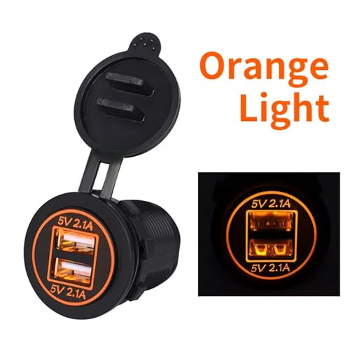 USB 3.0 Schnellladebuchse 12V auf 5V 12-24V Ladegerät Motorrad Dual Connector Ladegerät Adapter Steckdose Power Licht mit LED-Lampe(Orange) von KPCLLTQXG