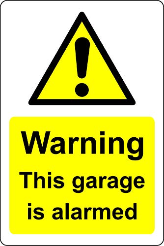 Hinweisschild Warning This Garage is alarmed, selbstklebend, 150 mm x 100 mm von KPCM Display ltd