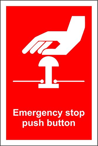 Hinweisschild mit Aufschrift "Emergency Stop Push Button", 1,2 mm starrer Kunststoff, 70 mm x 50 mm von KPCM Display ltd