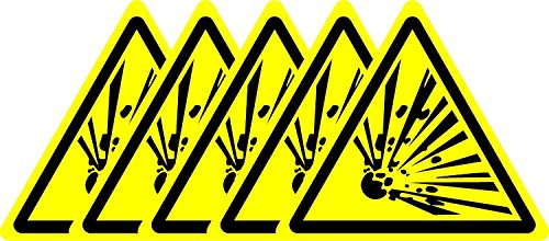 ISO-Sicherheits-Zeichen - Warnung Explosives Material Symbol - Selbstklebende Aufkleber 100mm x 100mm (Packung mit 5 Sticker) von KPCM Display ltd