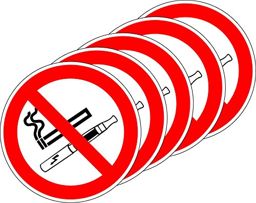 ISO-Sicherheitskennzeichen - International Nicht rauchen und keine E-Zigarette Symbol- Selbstklebender Aufkleber 100mm Durchmesser (PACK OF 5 STICKERS) von KPCM Display ltd