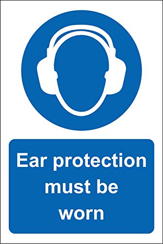 Schild mit Aufschrift Ear Protection Must be wear, 1,2 mm, starrer Kunststoff, 300 x 200 mm von KPCM Display ltd