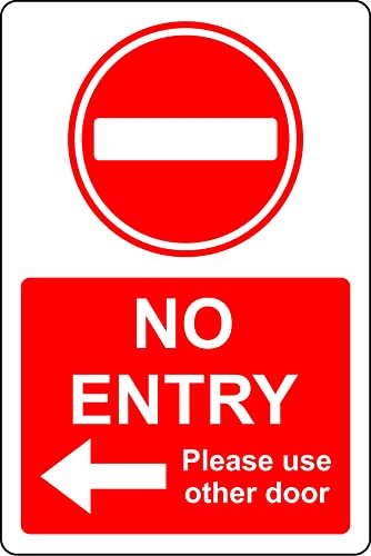 Selbstklebender Aufkleber "Stop No entry please use other door left arrow Safety Sign – 300 mm x 200 mm von KPCM Display ltd