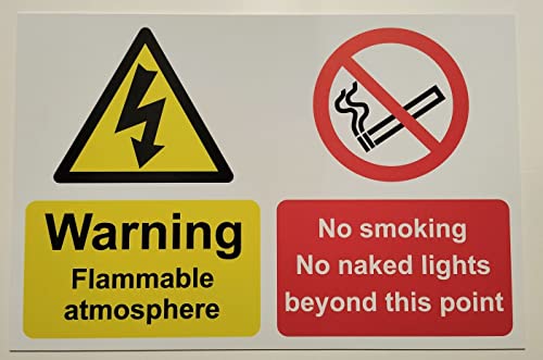 Warnschild mit Aufschrift "Warning Flammable Atmosphere No Smoking No Naked Lights", 1 mm Kunststoffschild (300 mm x 200 mm) von KPCM Display ltd