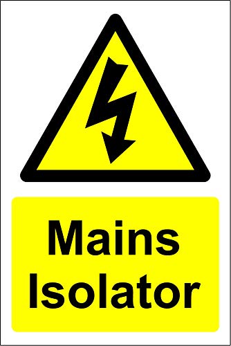 Warnschild mit Aufschrift "Warning Mains Isolator Electrical Safety Sign", selbstklebend, 300 mm x 200 mm von KPCM Display ltd