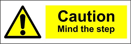 Warnschild mit Aufschrift "Warning Mind the Step", selbstklebend, 300 mm x 100 mm von KPCM Display ltd