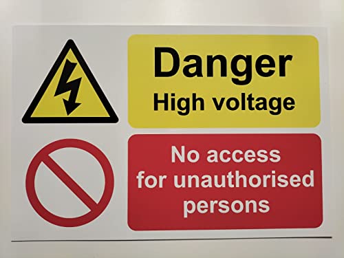 Aufkleber mit Aufschrift "Danger High Voltage", "No Access For Unauthorised Persons", selbstklebend, 300 mm x 200 mm von KPCM Display ltd