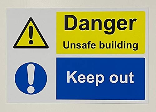 Gefahr unsicheren Building Keep Out Schild – 1,2 mm starrer Kunststoff 300 mm x 200 mm x 200 mm von KPCM Display ltd