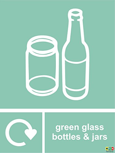Green Glass Bottles & Jars Recycling Schild – selbstklebender Aufkleber, 300 mm x 200 mm von KPCM Display ltd