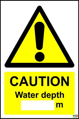 Schild mit der Aufschrift „Caution water depth (Space) m, 1,2 mm starrer Kunststoff, 300 mm x 200 mm von KPCM Display ltd