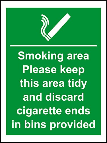 Sicherheitsschild "Smoking Area Cigarette Bins Provided", 3 mm Aluminiumdibond, 300 mm x 200 mm von KPCM Display ltd