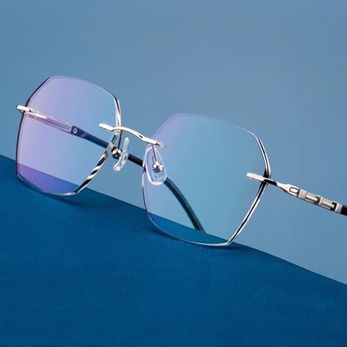 KPEGAXS Rahmenlose Reading Glasses Lesebrille mit Diamantschliff HD Computerbrille Mode Gleitsichtbrille Mode Übergroße Linse，Unisex(Size:+2.5) von KPEGAXS