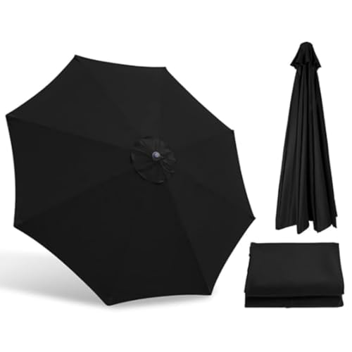 KPEGAXS Terrassenschirm Ersatzdach 2m 2.7m 3m Ersatz Sonnenschirm Überdachung Strand Schirm Ersatzbezug 6 Streben 8 Streben UV-Schutz(Black,8.8ft/2.7m(6Ribs)) von KPEGAXS