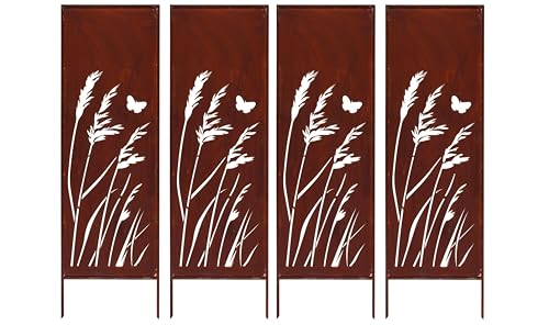 4x Sichtschutz Metall 160 cm x 50 cm – Edelrost Rostoptik für Garten – Elegante Sichtschutzwand aus Cortenstahl – Wetterfester Gartenschutz Zaun – Natürliche Rostpatina mit Schmetterling & Gras 4x Sichtschutz Metall 160 cm x 50 cm – Edelrost Rostoptik für Garten – Elegante Sichtschutzwand aus Cortenstahl – Wetterfester Gartenschutz Zaun – Natürliche Rostpatina mit Schmetterling & Gras von KPGA KAPAGA HOME & GARDEN