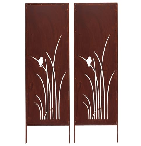 Kapaga - 2x Sichtschutz Metall - 160 cm x 50 cm - Edelrost - Rostoptik Sichtschutz für Garten - Sichtschutzelement - Sichtschutzwand - Gartendekoration Zaun - Rost (Gras mit Vogel) von KPGA KAPAGA HOME & GARDEN