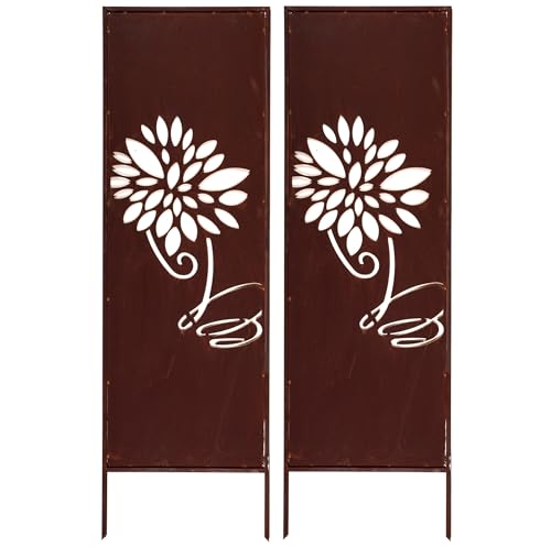 Kapaga - 2x Sichtschutz Metall - 160 cm x 50 cm - Edelrost - Rostoptik Sichtschutz für Garten - Sichtschutzelement - Sichtschutzwand - Gartendekoration Zaun - Rost (Große Blume) von KPGA KAPAGA HOME & GARDEN
