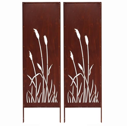 Kapaga - 2x Sichtschutz Metall - 160 cm x 50 cm - Edelrost - Rostoptik Sichtschutz für Garten - Sichtschutzelement - Sichtschutzwand - Gartendekoration Zaun - Rost (Pampasgras) von KPGA KAPAGA HOME & GARDEN