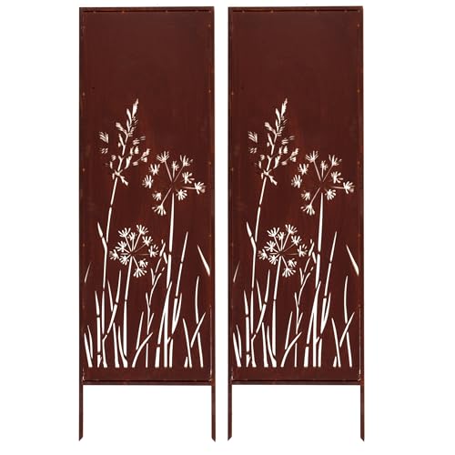 Kapaga - 2x Sichtschutz Metall - 160 cm x 50 cm - Edelrost - Rostoptik Sichtschutz für Garten - Sichtschutzelement - Sichtschutzwand - Gartendekoration Zaun - Rost (Pusteblumen) von KPGA KAPAGA HOME & GARDEN