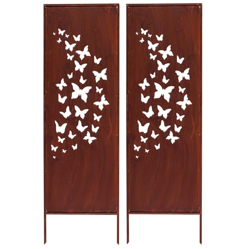 Kapaga - 2x Sichtschutz Metall - 160 cm x 50 cm - Edelrost - Rostoptik Sichtschutz für Garten - Sichtschutzelement - Sichtschutzwand - Gartendekoration Zaun - Rost (Schmetterlinge) von KPGA KAPAGA HOME & GARDEN