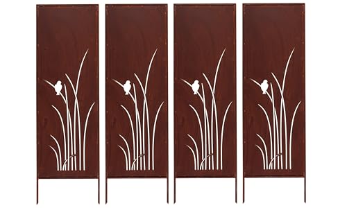 Kapaga - 4x Sichtschutz Metall - 160 cm x 50 cm - Edelrost - Rostoptik Sichtschutz für Garten - Sichtschutzelement - Sichtschutzwand - Gartendekoration Zaun - Rost (Gras mit Vogel) von KPGA KAPAGA HOME & GARDEN