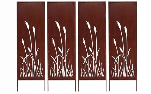 Kapaga - 4x Sichtschutz Metall - 160 cm x 50 cm - Edelrost - Rostoptik Sichtschutz für Garten - Sichtschutzelement - Sichtschutzwand - Gartendekoration Zaun - Rost (Pampasgras) von KPGA KAPAGA HOME & GARDEN