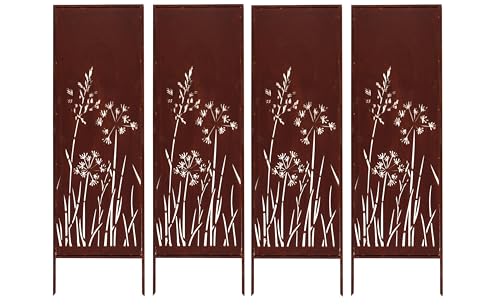 Kapaga - 4x Sichtschutz Metall - 160 cm x 50 cm - Edelrost - Rostoptik Sichtschutz für Garten - Sichtschutzelement - Sichtschutzwand - Gartendekoration Zaun - Rost (Pusteblumen) von KPGA KAPAGA HOME & GARDEN