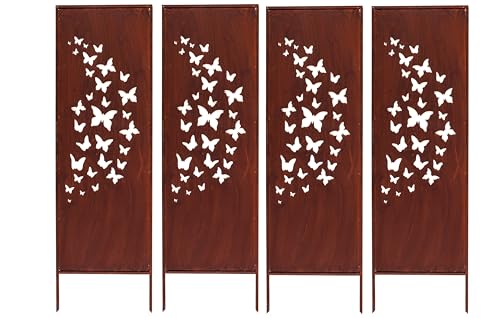 Kapaga - 4x Sichtschutz Metall - 160 cm x 50 cm - Edelrost - Rostoptik Sichtschutz für Garten - Sichtschutzelement - Sichtschutzwand - Gartendekoration Zaun - Rost (Schmetterlinge) von KPGA KAPAGA HOME & GARDEN