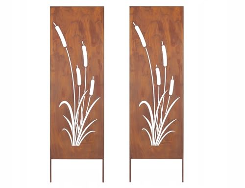 Kapaga - Sichtschutz Metall 2x - 160 cm x 50 cm - Edelrost - Rostoptik Sichtschutz für Garten - Sichtschutzelement - Sichtschutzwand - Gartendekoration Zaun - Rost (Kalmus) von KPGA KAPAGA HOME & GARDEN