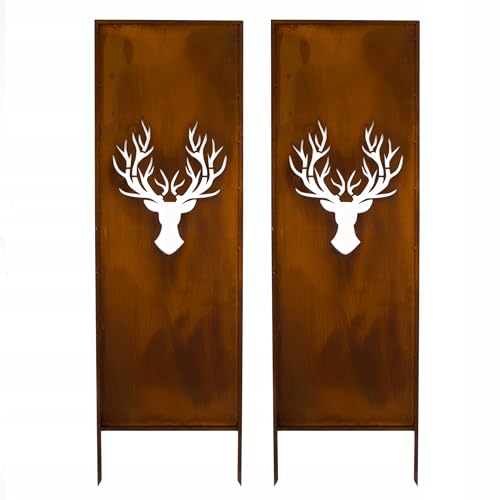 Kapaga - Sichtschutz Metall 2x - 160 cm x 50 cm - Edelrost - Rostoptik Sichtschutz für Garten - Sichtschutzelement - Sichtschutzwand - Gartendekoration Zaun - Rost (Hirsche) von KPGA KAPAGA HOME & GARDEN