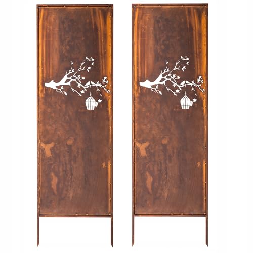 Kapaga - Sichtschutz Metall 2x - 160 cm x 50 cm - Edelrost - Rostoptik Sichtschutz für Garten - Sichtschutzelement - Sichtschutzwand - Gartendekoration Zaun - Rost (Vogel) von KPGA KAPAGA HOME & GARDEN