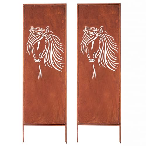 Kapaga - Sichtschutz Metall 2x - 160 cm x 50 cm - Edelrost - Rostoptik Sichtschutz für Garten - Sichtschutzelement - Sichtschutzwand - Gartendekoration Zaun - Rost (Pferd) von KPGA KAPAGA HOME & GARDEN