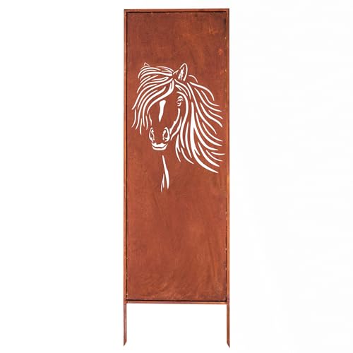 Kapaga - Sichtschutz Metall - 160 cm x 50 cm - Edelrost - Rostoptik Sichtschutz für Garten - Sichtschutzelement - Sichtschutzwand - Gartendekoration Zaun - Rost (Pferd) von KPGA KAPAGA HOME & GARDEN