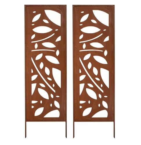Kapaga - Sichtschutz Metall 2x - 160 cm x 50 cm - Edelrost - Rostoptik Sichtschutz für Garten - Sichtschutzelement - Sichtschutzwand - Gartendekoration Zaun - Rost (Muster 2) von KPGA KAPAGA HOME & GARDEN