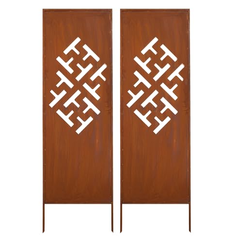 Kapaga - Sichtschutz Metall 2x - 160 cm x 50 cm - Edelrost - Rostoptik Sichtschutz für Garten - Sichtschutzelement - Sichtschutzwand - Gartendekoration Zaun - Rost (Muster 4) von KPGA KAPAGA HOME & GARDEN