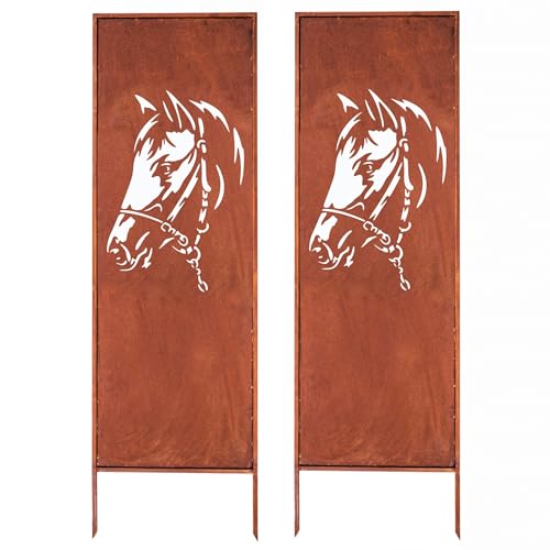 Kapaga - Sichtschutz Metall 2x - 160 cm x 50 cm - Edelrost - Rostoptik Sichtschutz für Garten - Sichtschutzelement - Sichtschutzwand - Gartendekoration Zaun - Rost (Pferd) von KPGA KAPAGA HOME & GARDEN