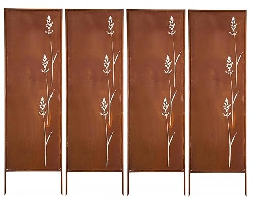 Kapaga - Sichtschutz Metall 4x - 160 cm x 50 cm - Edelrost - Rostoptik Sichtschutz für Garten - Sichtschutzelement - Sichtschutzwand - Gartendekoration Zaun - Rost (Blumen) von KPGA KAPAGA HOME & GARDEN