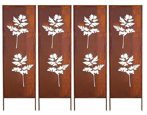 Kapaga - Sichtschutz Metall 4x - 160 cm x 50 cm - Edelrost - Rostoptik Sichtschutz für Garten - Sichtschutzelement - Sichtschutzwand - Gartendekoration Zaun - Rost (Blumen) von KPGA KAPAGA HOME & GARDEN