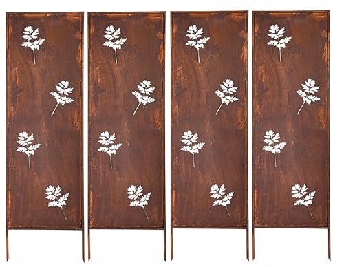 Kapaga - Sichtschutz Metall 4x - 160 cm x 50 cm - Edelrost - Rostoptik Sichtschutz für Garten - Sichtschutzelement - Sichtschutzwand - Gartendekoration Zaun - Rost (Blumen) von KPGA KAPAGA HOME & GARDEN