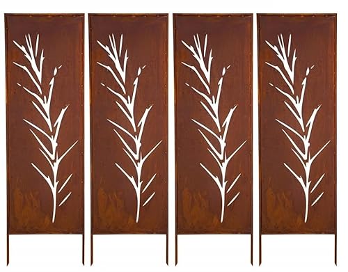 Kapaga - Sichtschutz Metall 4x - 160 cm x 50 cm - Edelrost - Rostoptik Sichtschutz für Garten - Sichtschutzelement - Sichtschutzwand - Gartendekoration Zaun - Rost (Gras) von KPGA KAPAGA HOME & GARDEN