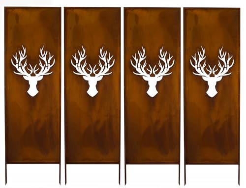 Kapaga - Sichtschutz Metall 4x - 160 cm x 50 cm - Edelrost - Rostoptik Sichtschutz für Garten - Sichtschutzelement - Sichtschutzwand - Gartendekoration Zaun - Rost (Hirsche) von KPGA KAPAGA HOME & GARDEN