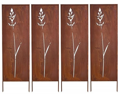 Kapaga - Sichtschutz Metall 4x - 160 cm x 50 cm - Edelrost - Rostoptik Sichtschutz für Garten - Sichtschutzelement - Sichtschutzwand - Gartendekoration Zaun - Rost (Strauch) (Monstera 2) von KPGA KAPAGA HOME & GARDEN