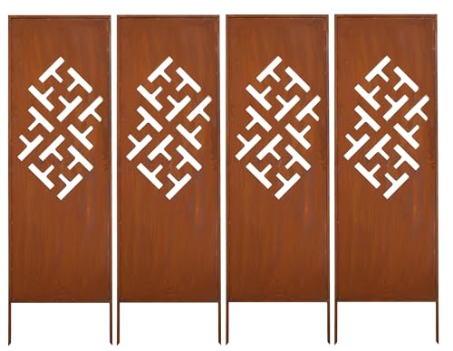 Kapaga - Sichtschutz Metall 4x - 160 cm x 50 cm - Edelrost - Rostoptik Sichtschutz für Garten - Sichtschutzelement - Sichtschutzwand - Gartendekoration Zaun - Rost (Muster 4) von KPGA KAPAGA HOME & GARDEN