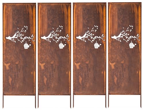 Kapaga - Sichtschutz Metall 4x - 160 cm x 50 cm - Edelrost - Rostoptik Sichtschutz für Garten - Sichtschutzelement - Sichtschutzwand - Gartendekoration Zaun - Rost (Vogel) von KPGA KAPAGA HOME & GARDEN